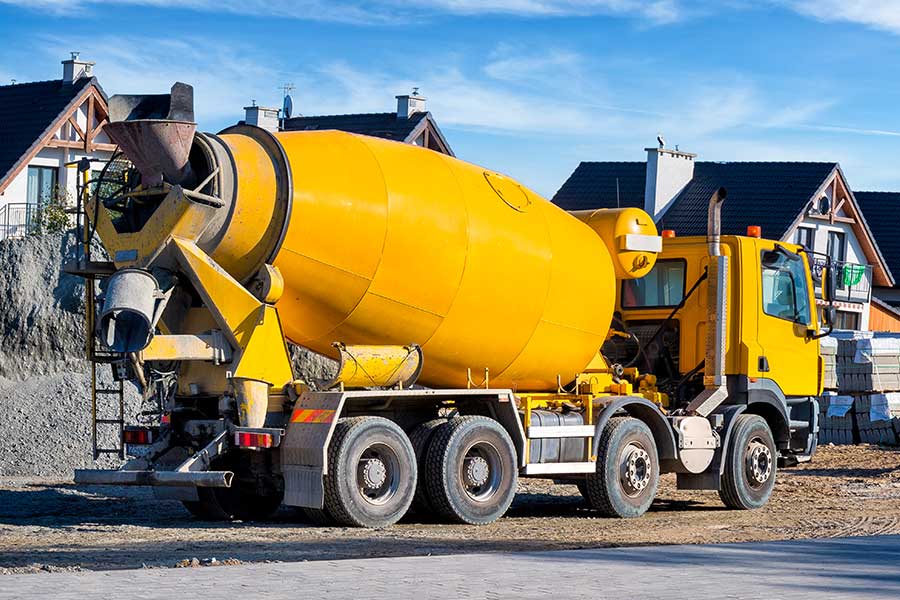 a construction truck parked in a parking lot